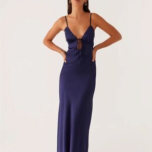 PEPPERMAYO- floral satin maxi dress- navy